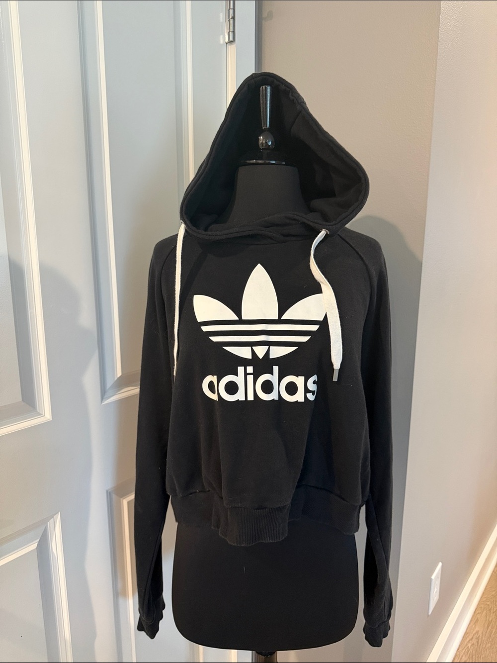 adidas Black Hoodie with White Trefoil Logo